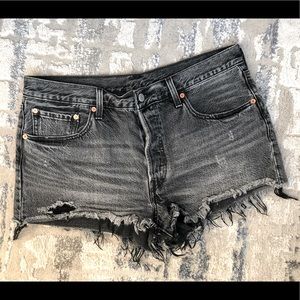 Levis 501 Button Fly Cut Off Stone Wash Denim Shorts